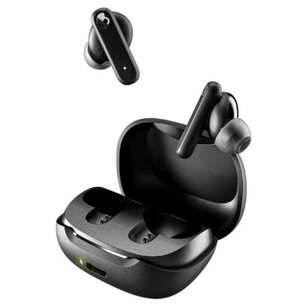 skullcandy earbuds with the charger in black